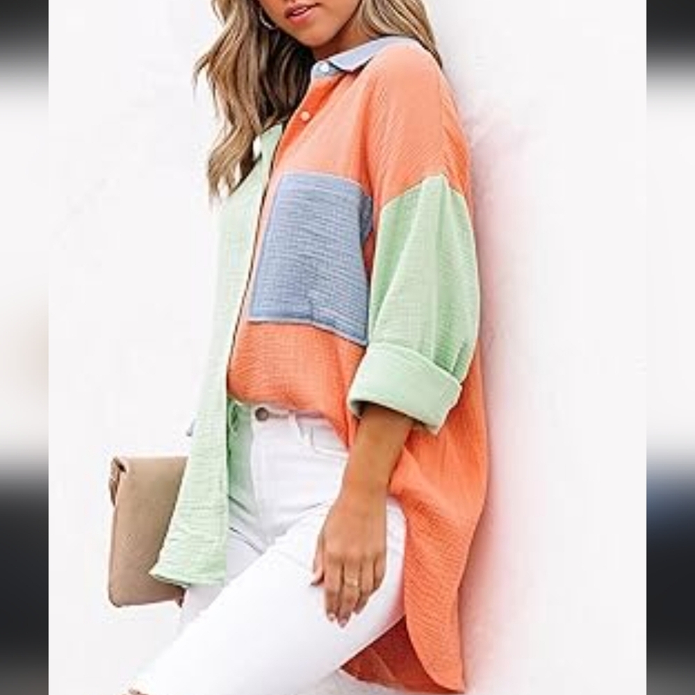 Colorblock Button-Up Shirt - Picture 2 of 4